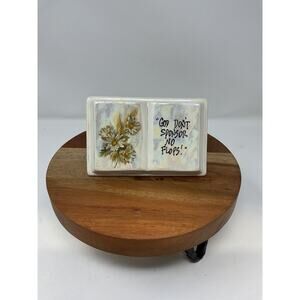 Vintage Ceramic Bible Book “God Don’t Sponsor No Flops” Flower Luster Glaze